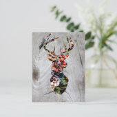 Hipster Floral Deer Head Silhouette Briefkaart (Staand voorkant)