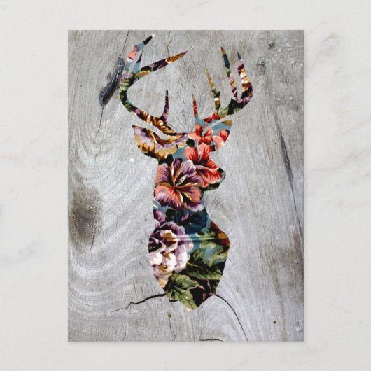 Hipster Floral Deer Head Silhouette Briefkaart (Voorkant)