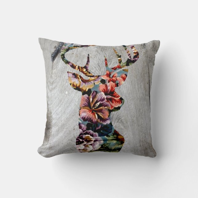 Hipster  Floral Deer Head Silhouette Kussen (Voorkant)