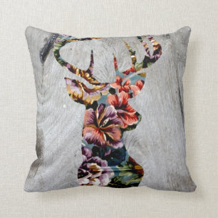 Hipster Floral Deer Head Silhouette Kussen