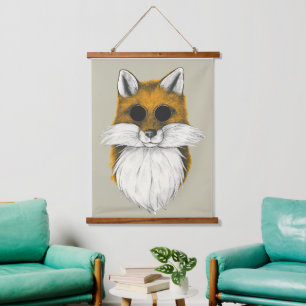 Hipster Fox in zonnebril-illustratie Hangend Wandkleed