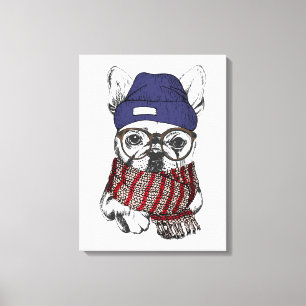 Hipster French Bull Dog Canvas Afdruk