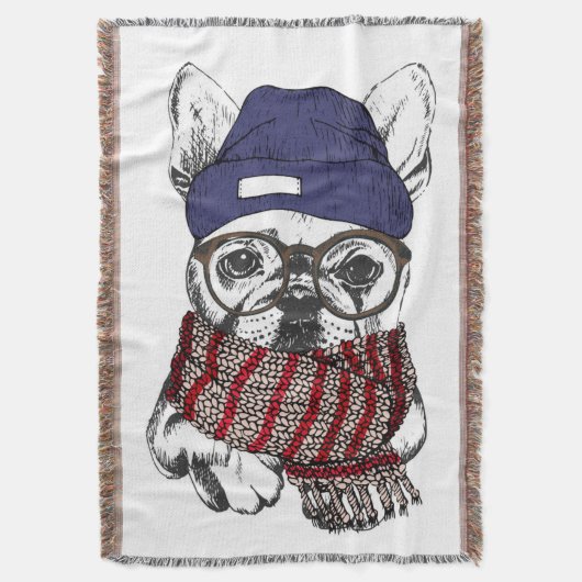 Hipster French Bull Dog Deken (Voorkant Verticaal)