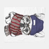 Hipster French Bull Dog Fleece Deken (Voorkant (Horizontaal))