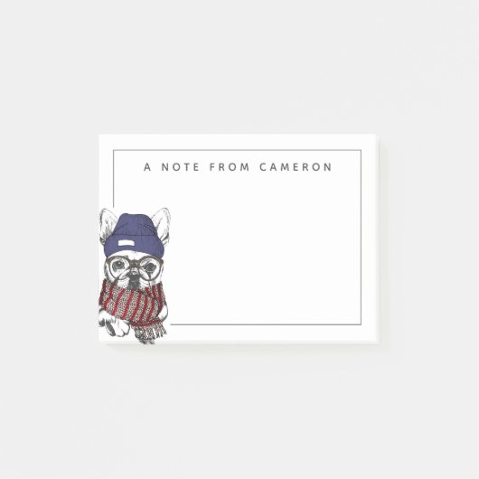 Hipster French Bull Dog | Jouw namen toevoegen Post-it® Notes (Voorkant)
