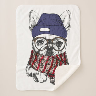 Hipster French Bull Dog Sherpa Deken