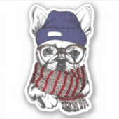Hipster French Bull Dog Sticker (Voorkant)