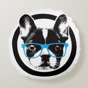 Hipster French Bulldog Nerdy Dog Rond Kussen