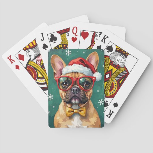 Hipster French Bulldog Santa Glasses Modern Pokerkaarten (Achterkant)