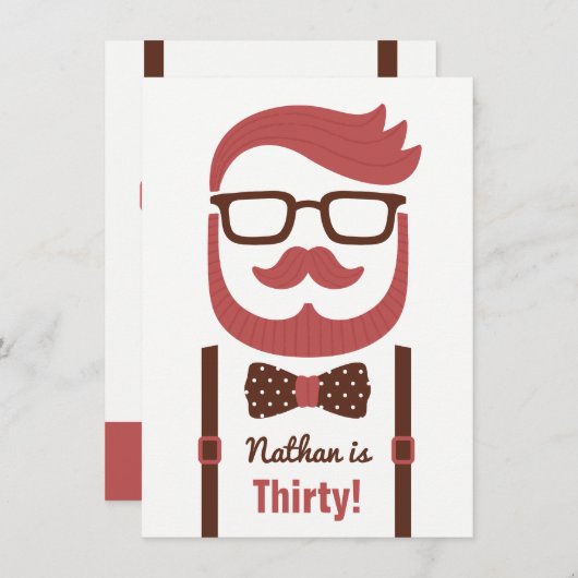 Hipster Gentleman Hommes Invitations de fête d'ann (Devant / Derrière)