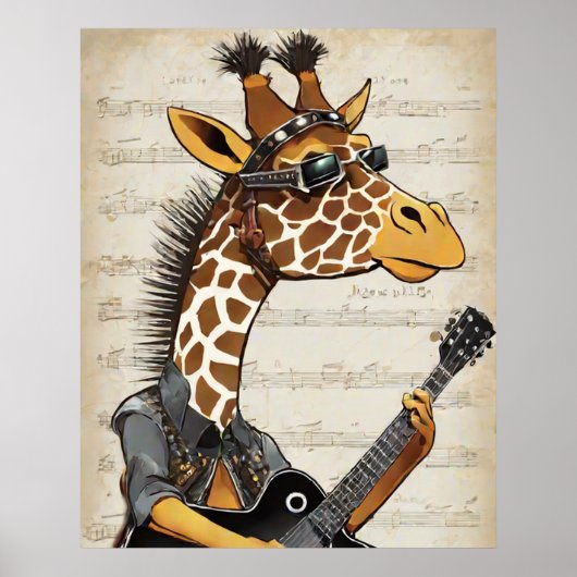Hipster Giraffe Poster - Rockstar Dier Wandraart (Voorkant)