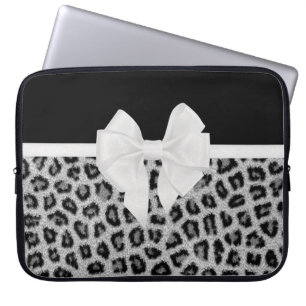 Hipster Girly Black White Animal Print en Bow Laptop Sleeve