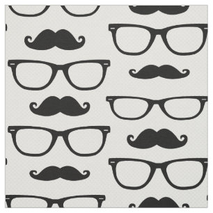 Hipster Glasses and Mustache Fabric Stof