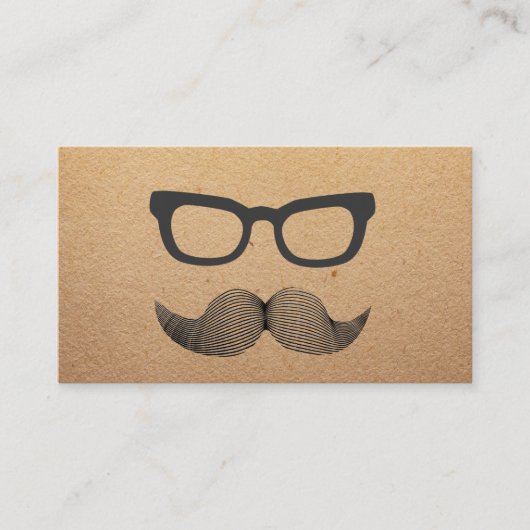 Hipster Glasses & Mustache Rustic Kraft Contactkaartje (Voorkant)