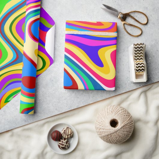 Hipster Groovy Retro Rainbow Surface Patroon  Cadeaupapier (Crafts)