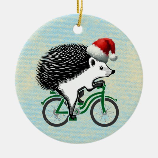 Hipster Hedgehog op de fiets Keramisch Ornament (Voorkant)