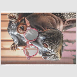 Hipster Hippo Roze Zonnebril Decoupage Links Tissuepapier