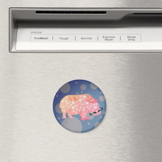 Hipster Hippopotamus Standaard, 5,7 cm ronde magne Magneet (Insitu (Vaatwasser))