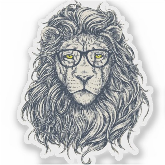 Hipster Lion with Glasses Sticker | Cool Geek King (Voorkant)