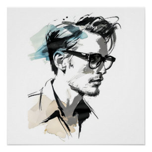 Hipster Man Tekening Perfect Poster