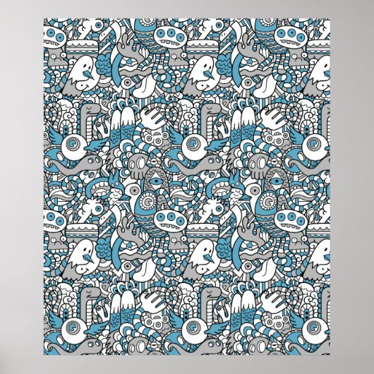 Hipster Monster Doodle Collage Poster (Devant)