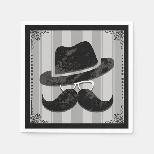 Hipster Mr. Mustache Pet Glazen Verjaardagsfeest Servet (Voorkant)