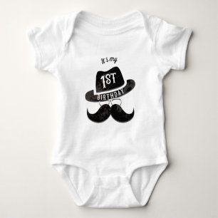 Hipster Mr. Snorbaard Hoed Bril 1 1e Verjaardag Romper