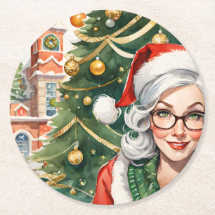 Hipster Mrs Claus Onderzetter