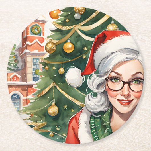 Hipster Mrs Claus Onderzetter (Voorkant)