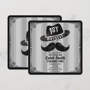 Hipster Mustache Pet Glasses 1st Birthday Party Kaart