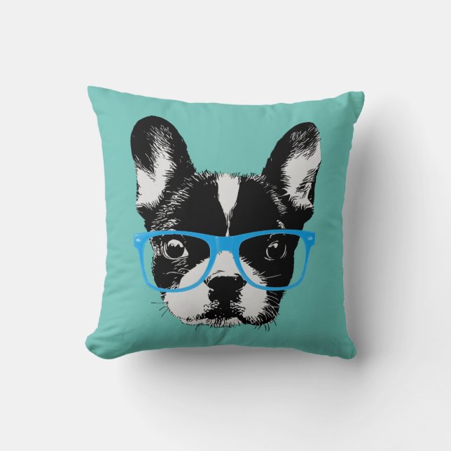 Hipster Nerdy French Bulldog Kussen (Voorkant)