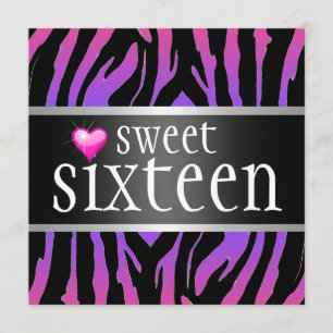 Hipster Paarse Zebra Sweet Sixteen Kaart