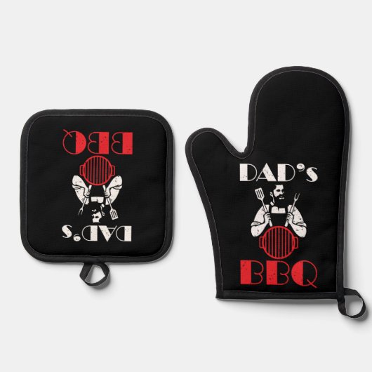 Hipster papa's BBQ - Modern Art Deco Ovenwant & Pannenlap Set (Voorkant)