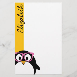 Hipster Penguin - Cute Cartoon Yellow Pink Briefpapier