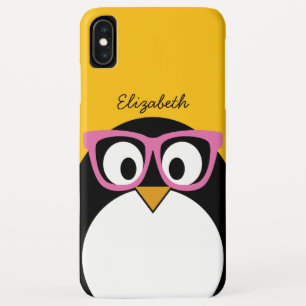 Hipster Penguin - Cute Cartoon Yellow Pink iPhone XS Max Hoesje