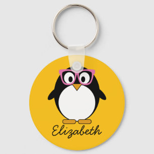 Hipster Penguin - Cute Cartoon Yellow Pink Sleutelhanger