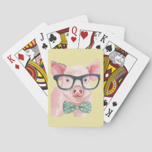 Hipster Pink Pig Pokerkaarten
