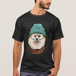 Hipster Pommeren Animal Wearing Sunbril Puppy T-shirt