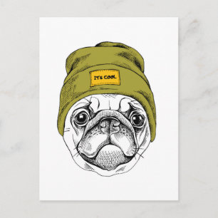 Hipster Pug Het is Cool Briefkaart