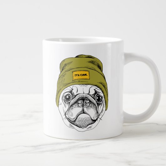 Hipster Pug | Het is Cool Extra Grote Beker (Rechts)