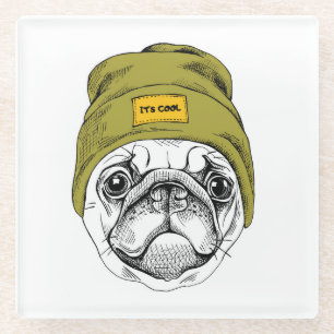 Hipster Pug   Het is Cool Glazen Onderzetter