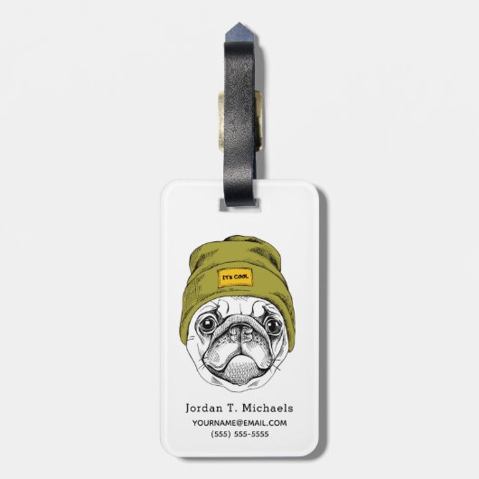 Hipster Pug | Het is Cool | Jouw namen toevoegen Bagagelabel (Achterkant verticaal)