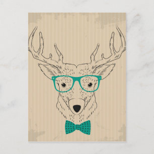 Hipster Reindeer Elk met glazen grijze kerst Briefkaart