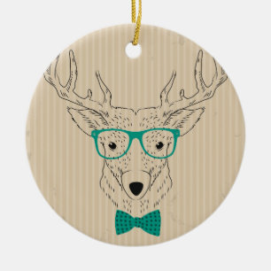 Hipster Reindeer Elk met glazen grijze kerst Keramisch Ornament