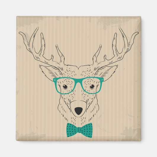 Hipster Reindeer Elk met glazen grijze kerst Magneet (Voorkant)