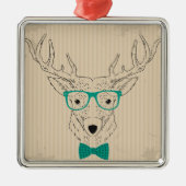 Hipster Reindeer Elk met glazen grijze kerst Metalen Ornament (Voorkant)