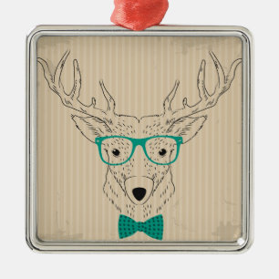 Hipster Reindeer Elk met glazen grijze kerst Metalen Ornament