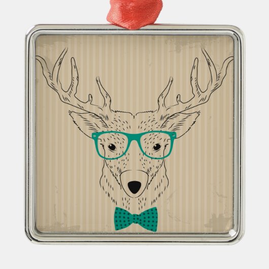 Hipster Reindeer Elk met glazen grijze kerst Metalen Ornament (Voorkant)