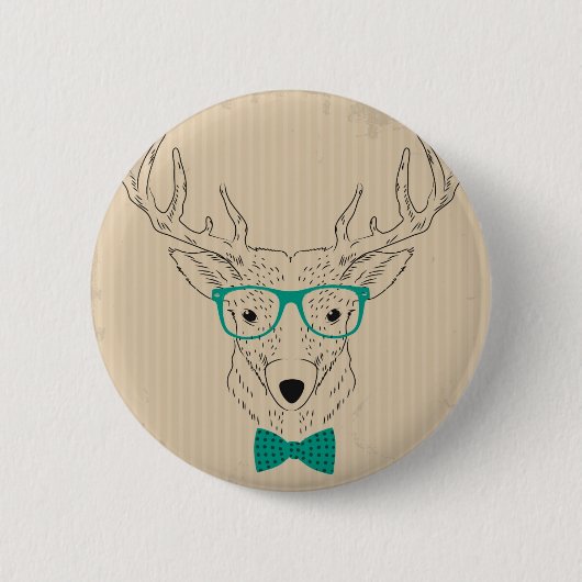 Hipster Reindeer Elk met glazen grijze kerst Ronde Button 5,7 Cm (Voorkant)