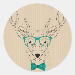 Hipster Reindeer Elk met glazen grijze kerst Ronde Sticker